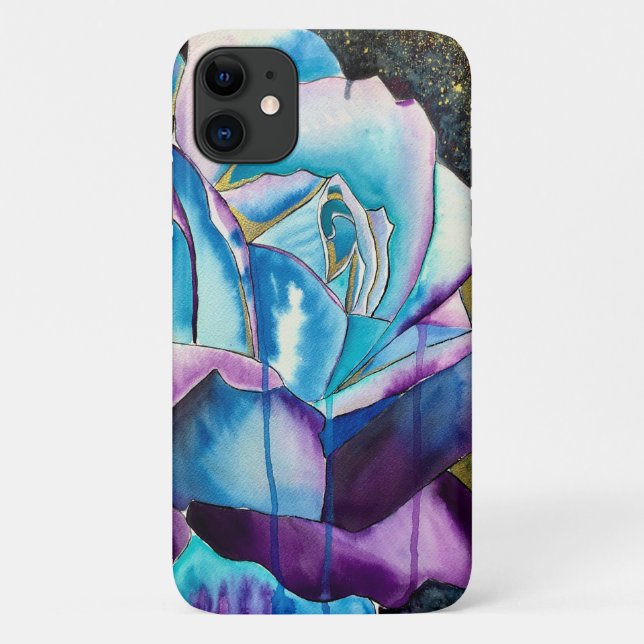 Blaue lila gotische Aquarellkunst Rose Case-Mate iPhone Hülle (Rückseite)