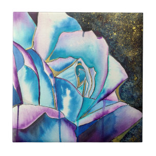 Blaue lila gotische Aquarellkunst Rose Fliese
