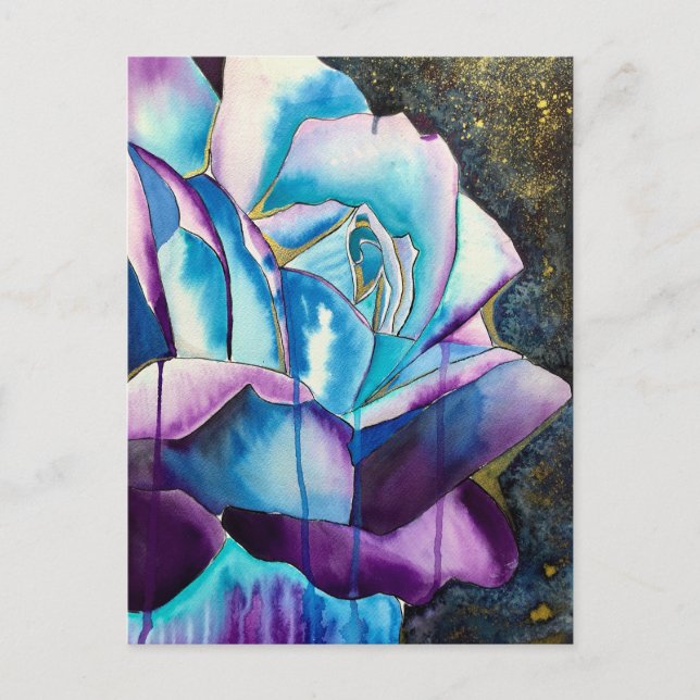 Blaue lila gotische Aquarellkunst Rose Postkarte (Vorderseite)