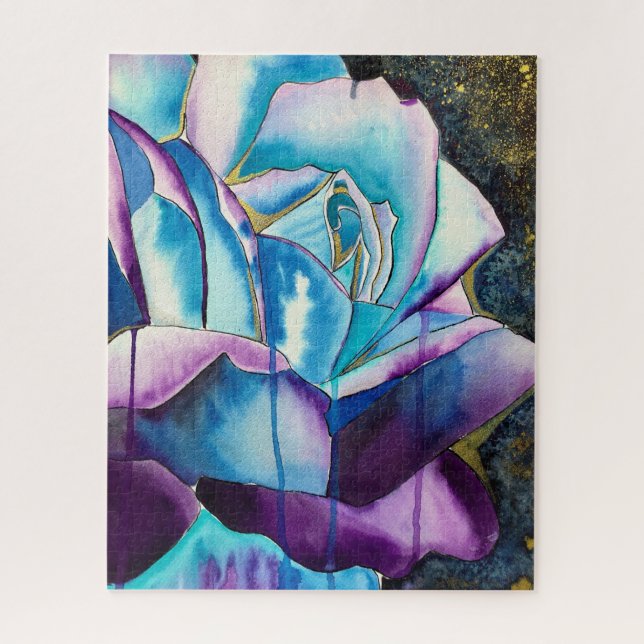 Blaue lila gotische Aquarellkunst Rose Puzzle (Vertikal)