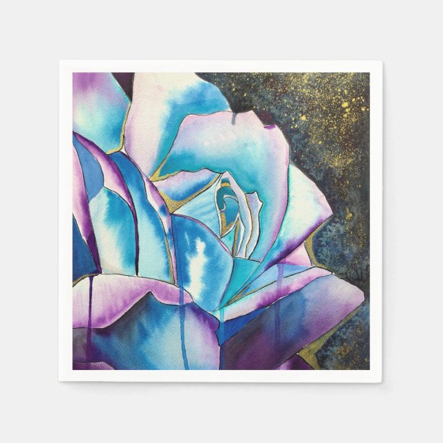 Blaue lila gotische Aquarellkunst Rose Serviette (Vorderseite)