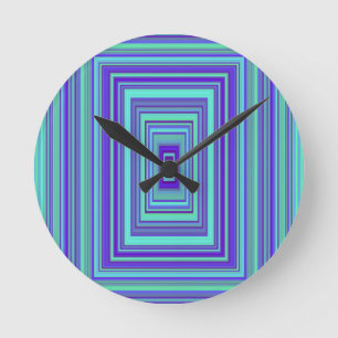 Blaue Lila grüne Rechtecke Geometrische Kunst Runde Wanduhr