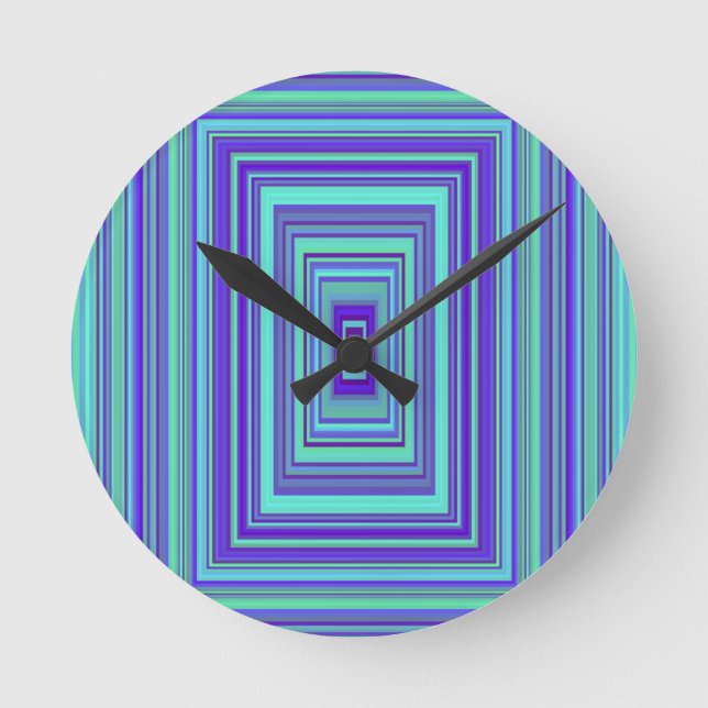 Blaue Lila grüne Rechtecke Geometrische Kunst Runde Wanduhr (Vorderseite)