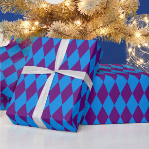 Blaue Lila Harlekin Karo-Design Geschenkpapier