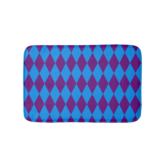 Blaue Lila Harlekin Karomuster Design  Badematte (Vorderseite)