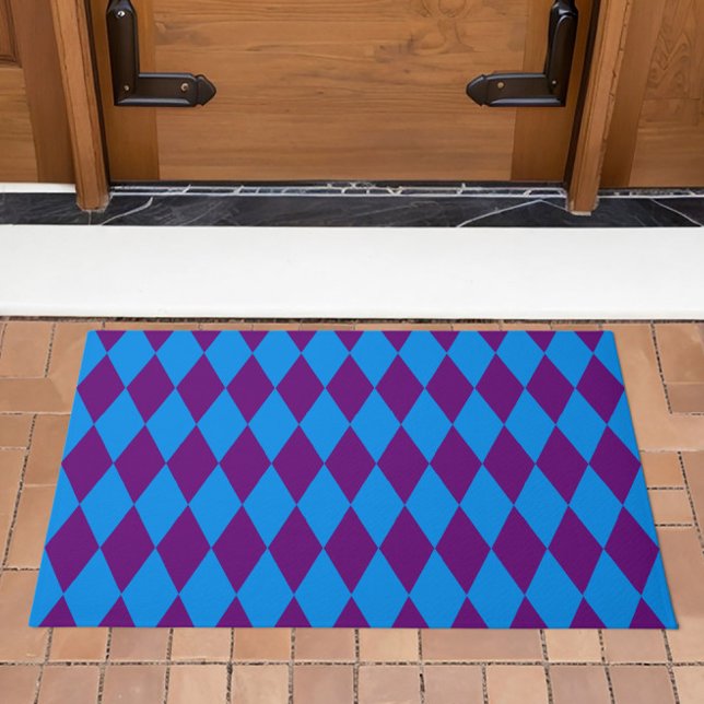 Blaue Lila Harlekin Karomuster Design  Fußmatte (Von Creator hochgeladen)