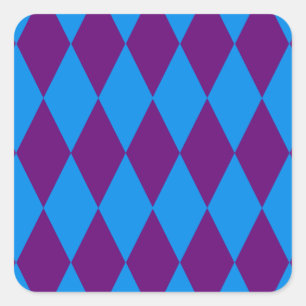 Blaue Lila Harlekin Karomuster Design Quadratischer Aufkleber