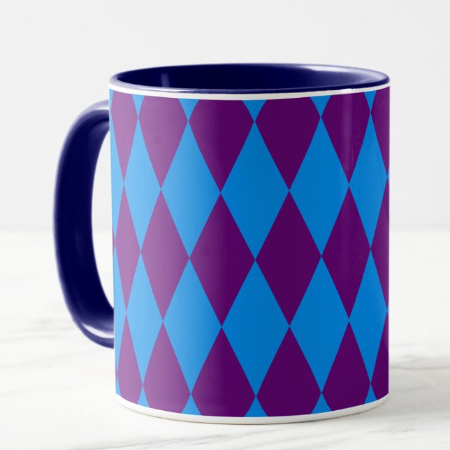 Blaue Lila Harlekin Karomuster Design  Tasse (Von Creator hochgeladen)