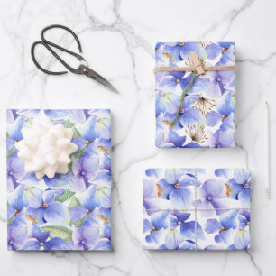 Blaue Lila Hortensien Blumen Frühlings-Brautjungfe Geschenkpapier Set