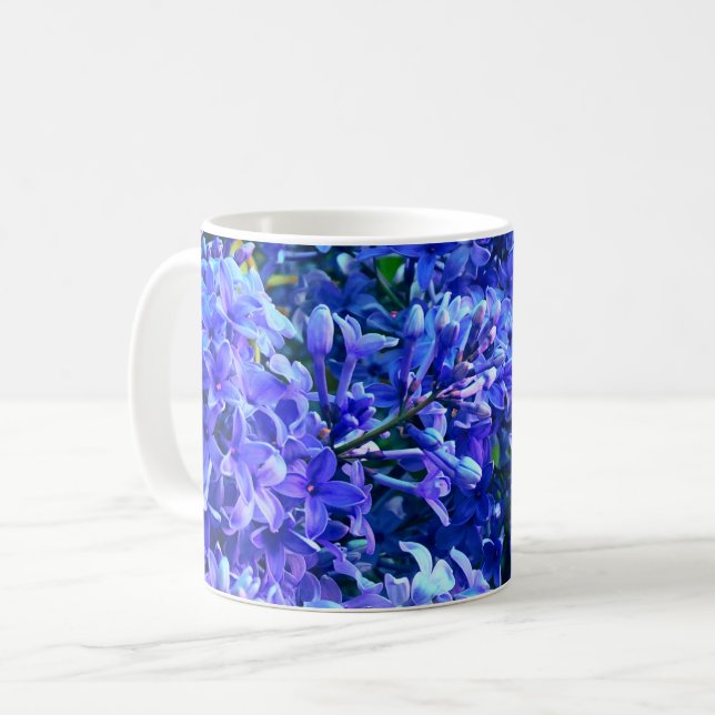 Blaue lila Lila romantisch blau lila Blume Kaffeetasse (Vorderseite Links)