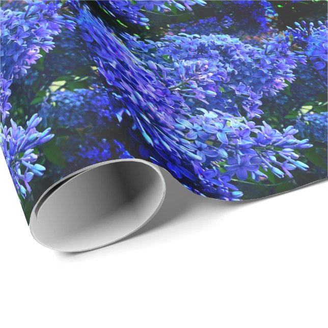 Blaue lila Lila romantisches blaues Foto mit Blume Geschenkpapier (Rolleneckpunkt)