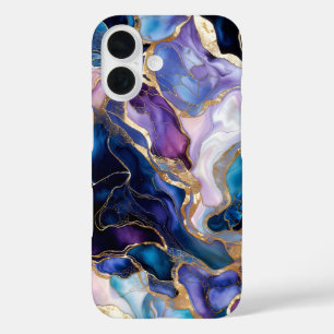 Blaue Lila Marmor Handyhülle Gold Luxus iPhone 16 Hülle