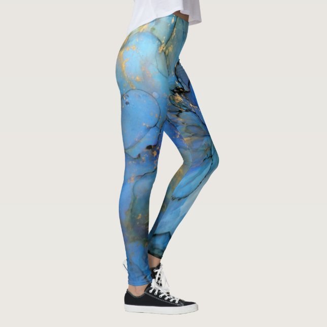 Blaue lila Marmorplatte abstrakter Scifi Leggings (Rechts)