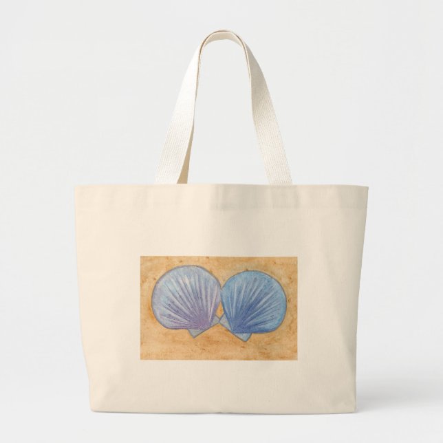 Blaue Lila Muscheln in den Sand-Canvas-Flaggen Jumbo Stoffbeutel (Vorne)