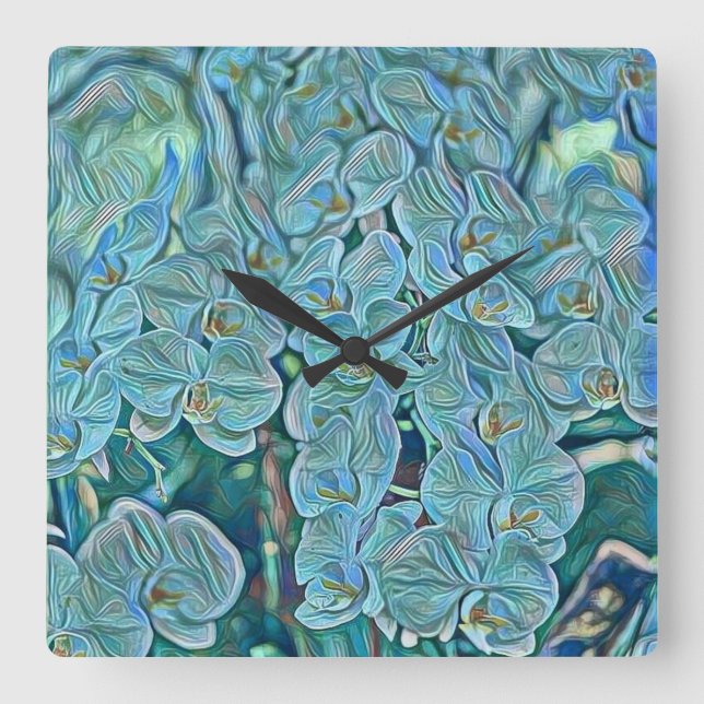 Blaue lila niedliche Orchideen-Blume Quadratische Wanduhr (Vorderseite)
