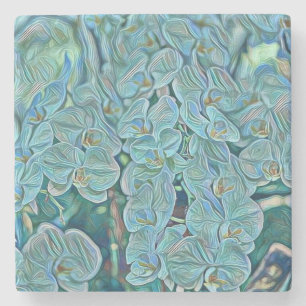 Blaue lila niedliche Orchideen-Blume Steinuntersetzer