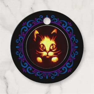 Blaue Lila Orangenblase Halloween-Katze Geschenkanhänger