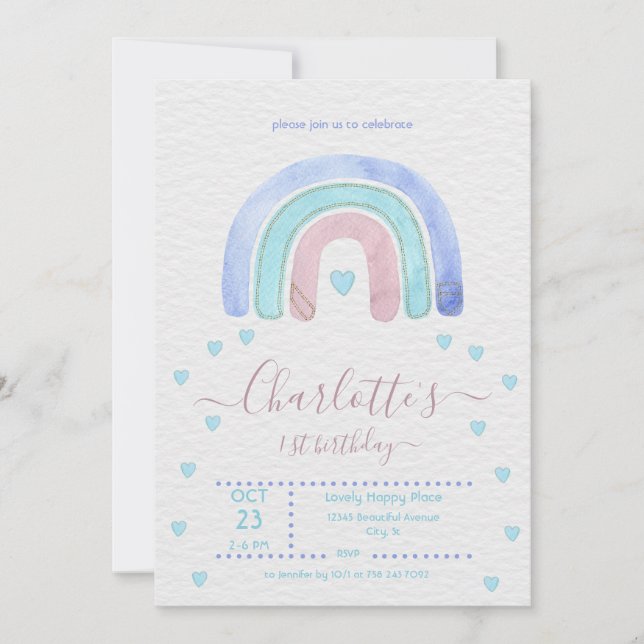Blaue Lila Regenbogenhaube Einladung (Vorderseite)