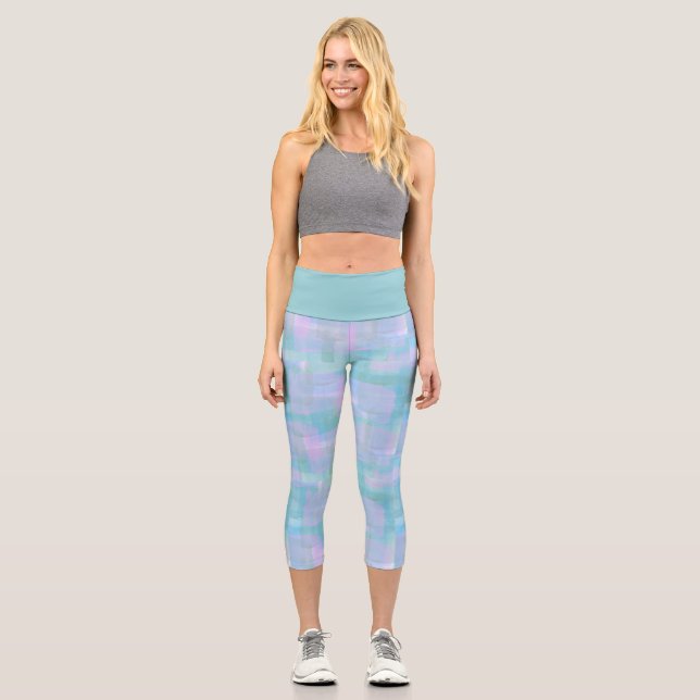 Blaue Lila rosa Wasserfarbe Moderne Capri Leggings (Vorderseite)