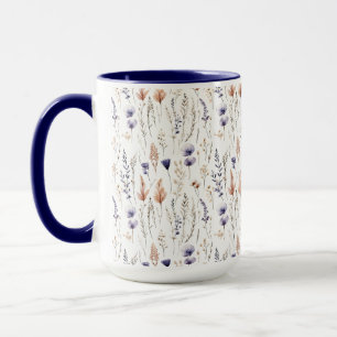 Blaue Lila Rose Beige Wildblumen Botanisch Boho Tasse