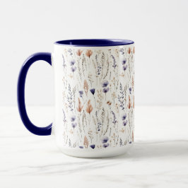 Blaue Lila Rose Beige Wildblumen Botanischer Boho Tasse