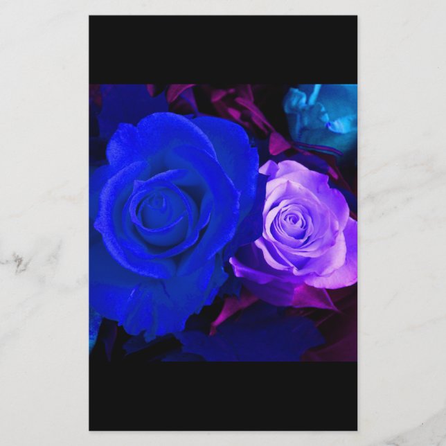 Blaue Lila Rose Briefpapier (Vorderseite)