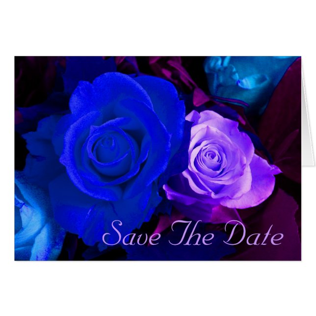 Blaue lila Rose Save the Date (Vorderseite (Horizontal))