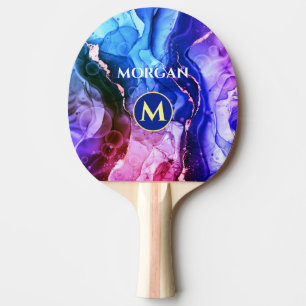 Blaue Lila Rot-Violette Flüssigtinte, Monogramm &  Tischtennis Schläger