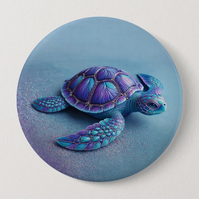 Blaue Lila Schildkröte Farbige Meeresschildkröte Button (Vorderseite)