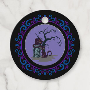 Blaue Lila Schwarze Katzen Grabstein Baum Hallowee Geschenkanhänger