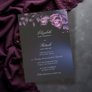 Blaue Lila Schwermütige Dunkle Romantische Florale Einladung