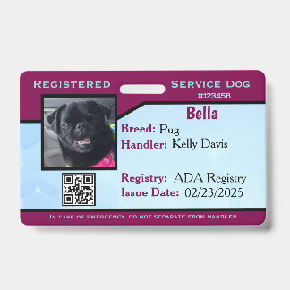 Blaue/Lila Servicehund-ID-Kartenabzeichen Ausweis