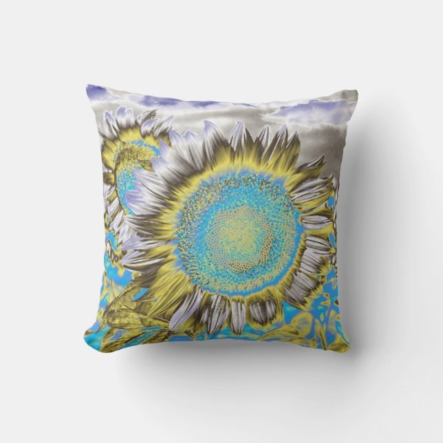Blaue Lila Sonnenblume Kissen (Vorderseite)