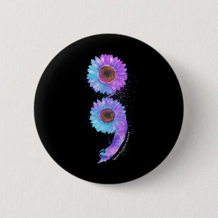 Blaue Lila Sonnenblume Semicolon Suizidprävention Button