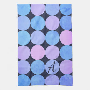 Blaue Lila- und Rosa-Kreismonogramm Geschirrtuch