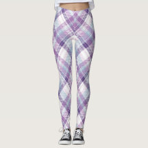 Blaue, lila und weiße Karo-Muster-Leggings