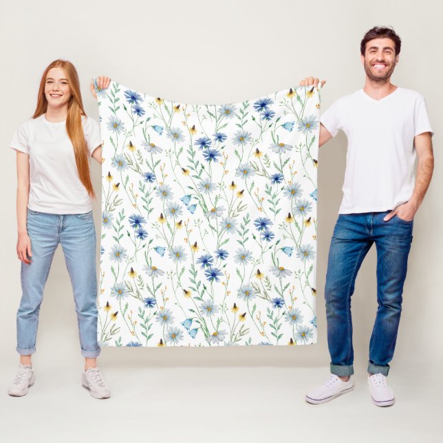 Blaue Lila Wasserfarbe Wildblume Fleecedecke (Beispiel)