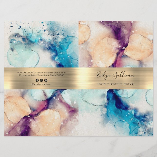 Blaue lila Wasserfarben-Service-Menü-Broschüre (Vorderseite)