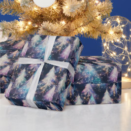 Blaue Lila Weiße Bäume Moderne Weihnachten Geschenkpapier