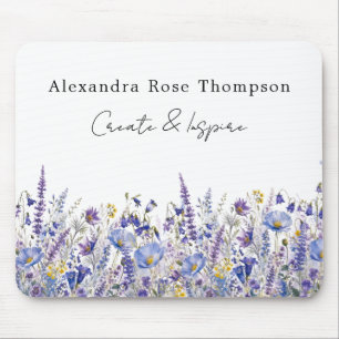 Blaue Lila Wildblumen-Aquarell-Skizzenbuch Mousepad