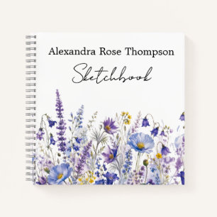 Blaue Lila Wildblumen-Aquarell-Skizzenbuch Notizbuch