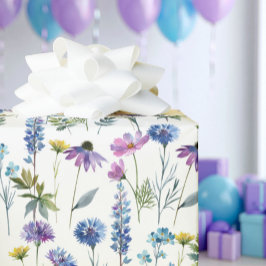 Blaue Lila Wildblumen-Wasserfarbe Geschenkpapier