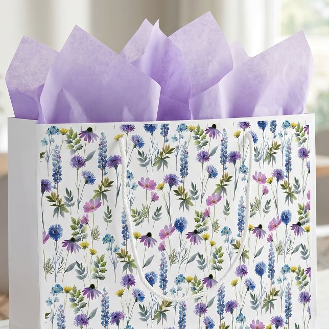 Blaue Lila Wildblumen Wasserfarbe Große Geschenktüte (Von Creator hochgeladen)