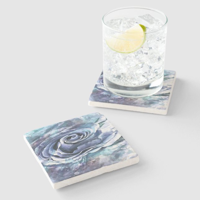 Blaue Lilac-Rose des Cerulean Artistic Steinuntersetzer (Seitenansicht)