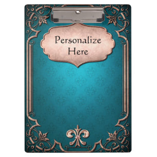 Blaue Lilie mit Bronze-viktorianischer Trimmung Klemmbrett