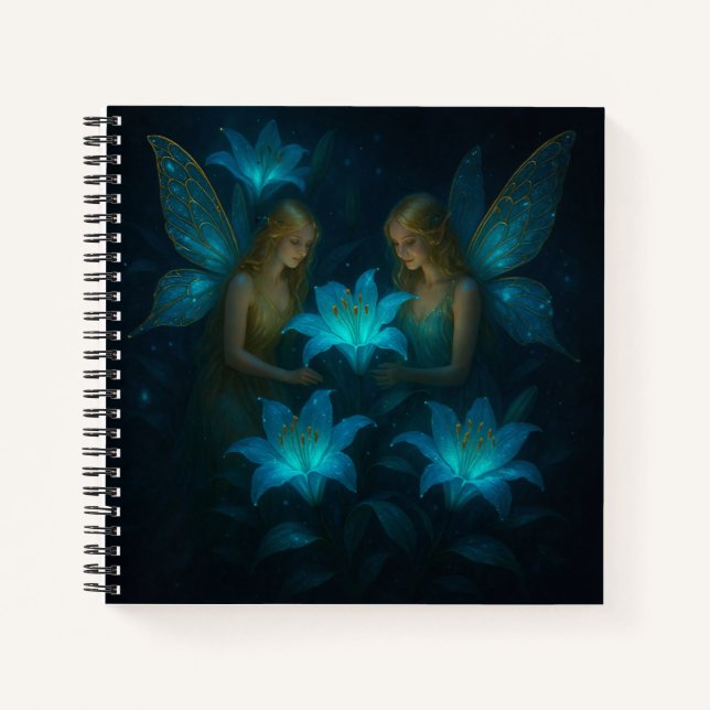 Blaue Lilien Fee Ätherischer Träumerischer Fantasy Notizbuch (Vorderseite)