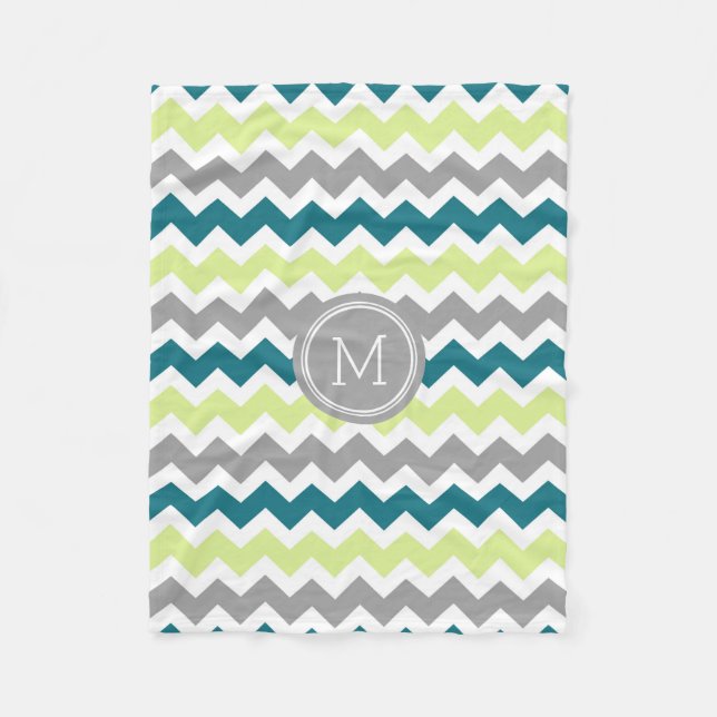 Blaue Limone graue Zickzack Muster-Monogramm-Decke Fleecedecke (Vorderseite)
