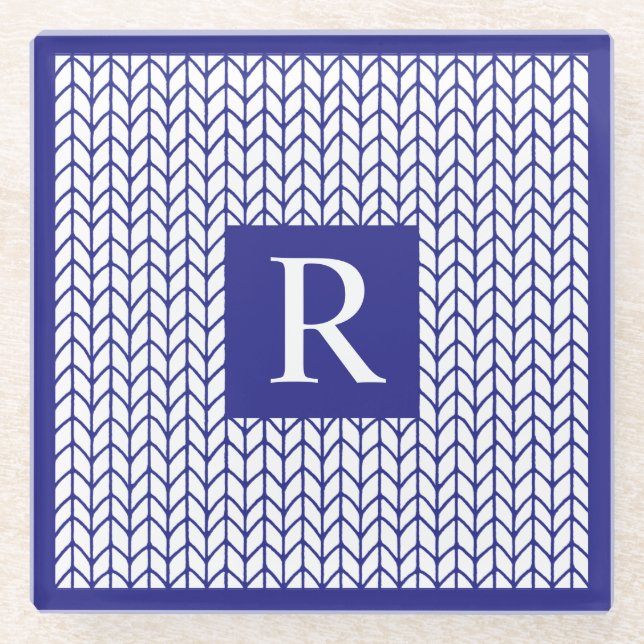 BLAUE LINE STRICK Glasgetränkenkasten + Initial II Glasuntersetzer (Vorderseite)