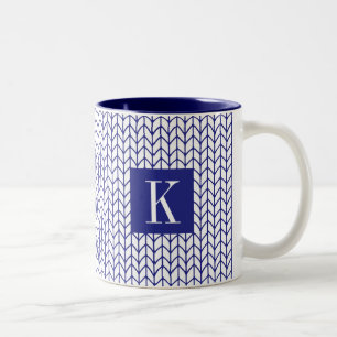 BLAUE LINE STRICK Navy Zwei-Tone-Tasse + Initial I Zweifarbige Tasse