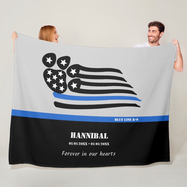 Blaue Linie K-9 Polizeihund Personalisiert-Gedenks Fleecedecke (Beispiel)